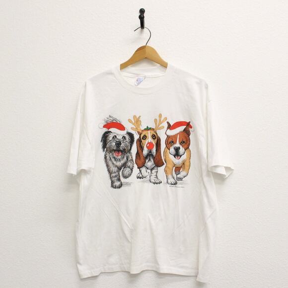 Vintage Christmas Dog T Shirt XL - Picture 1 of 9